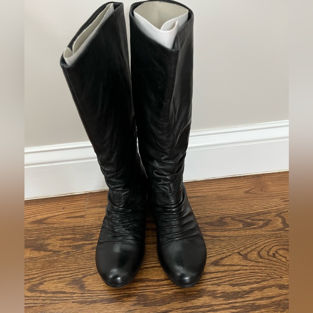 Aldo Black Leather Knee-High Wedges
